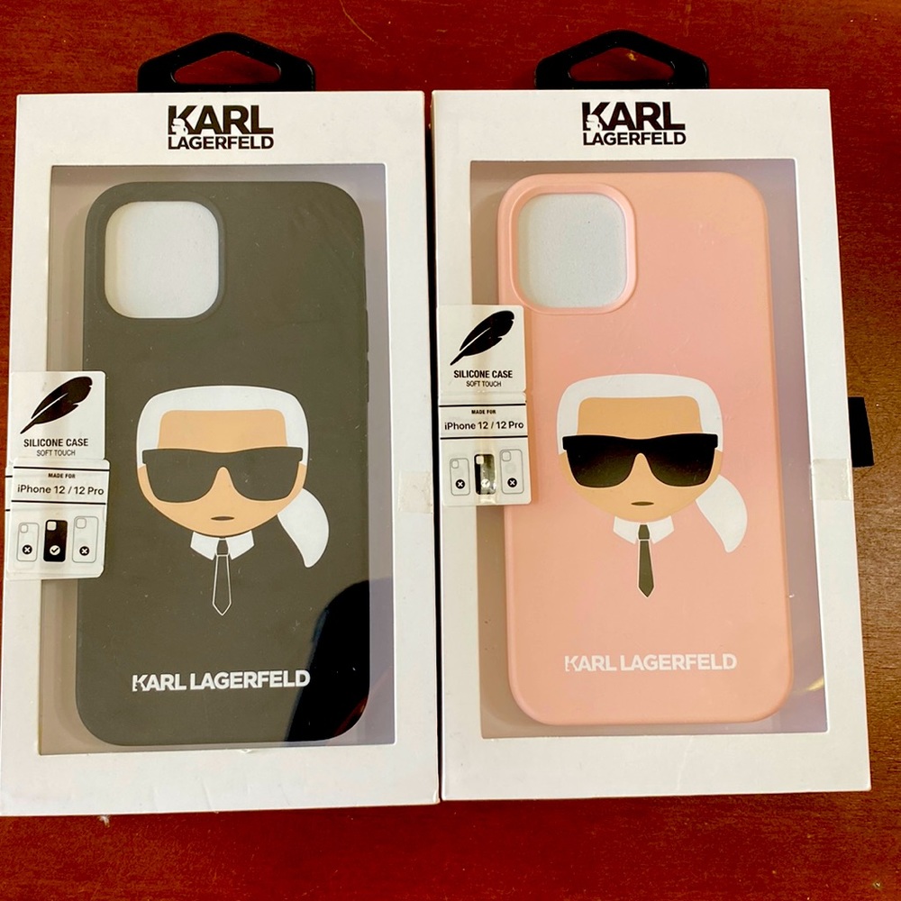 Karl Lagerfeld Silicone case iPhone 12 Pro. Black & white or pink & white.
